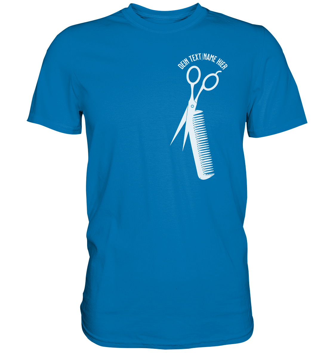 "Schere Kamm vertikal mit eigenem Text" -Unisex Premium Shirt