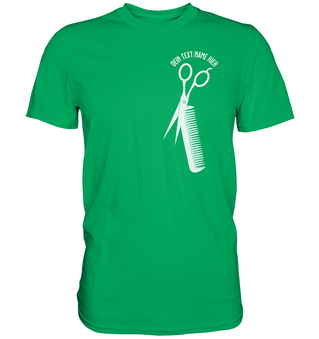 "Schere Kamm vertikal mit eigenem Text" -Unisex Premium Shirt