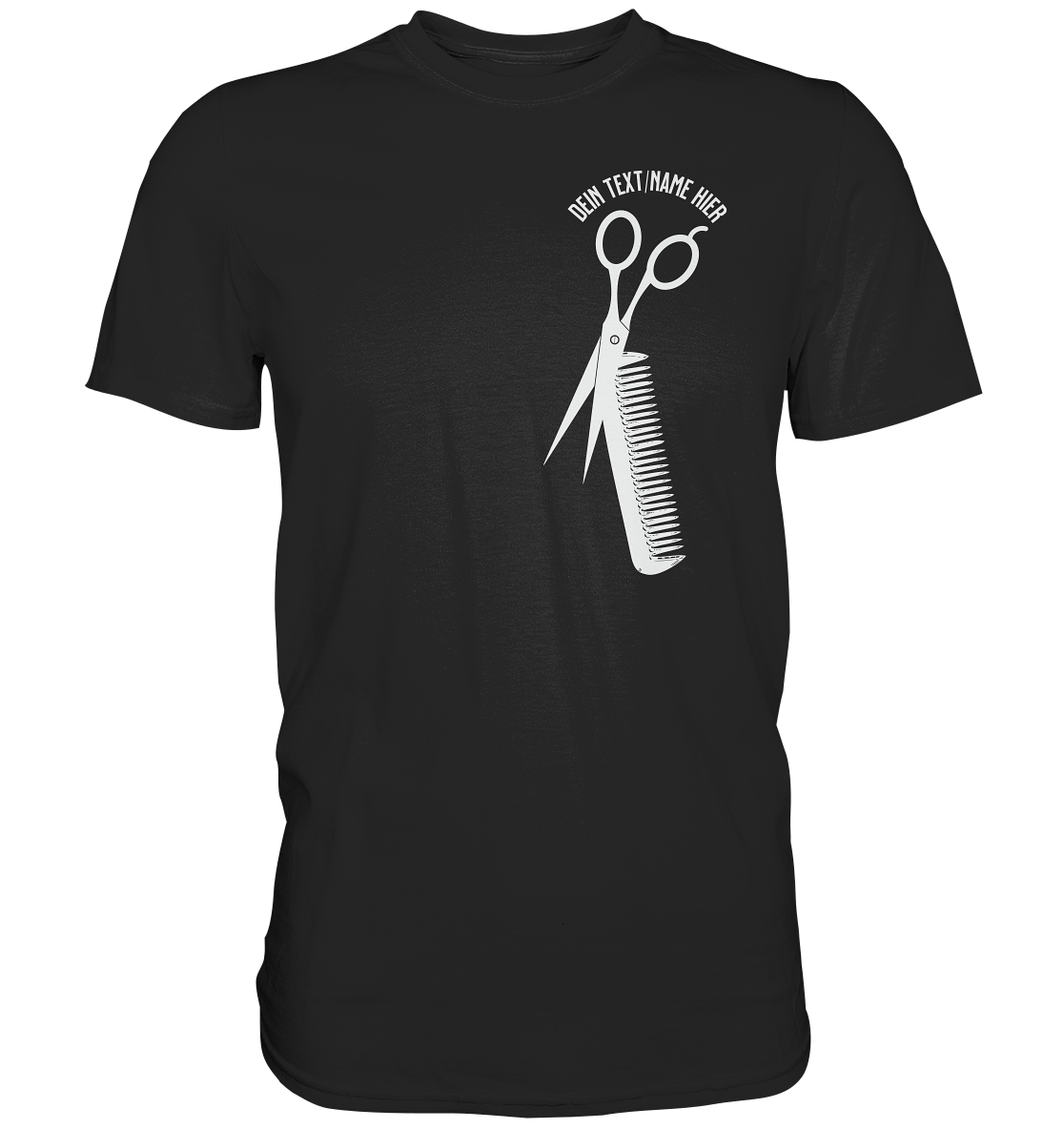 "Schere Kamm vertikal mit eigenem Text" -Unisex Premium Shirt