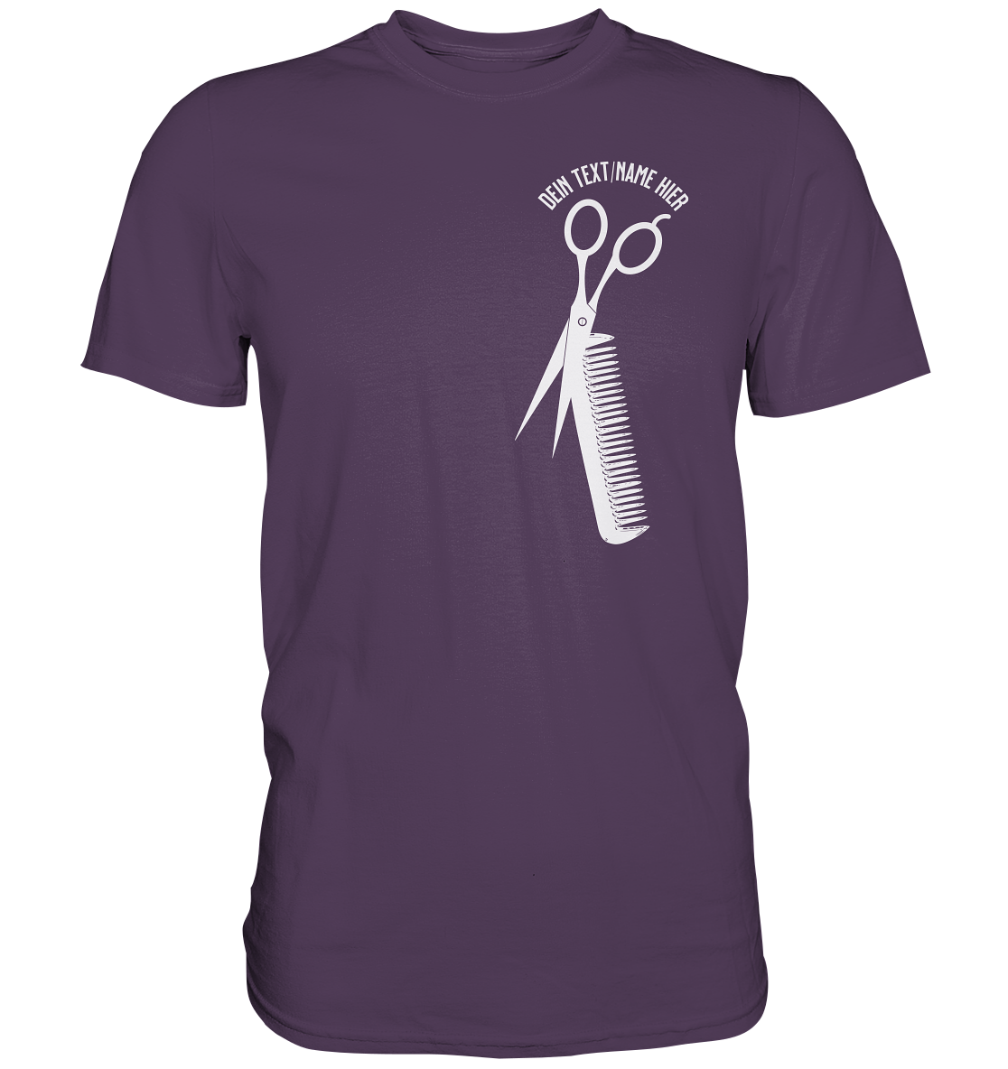"Schere Kamm vertikal mit eigenem Text" -Unisex Premium Shirt
