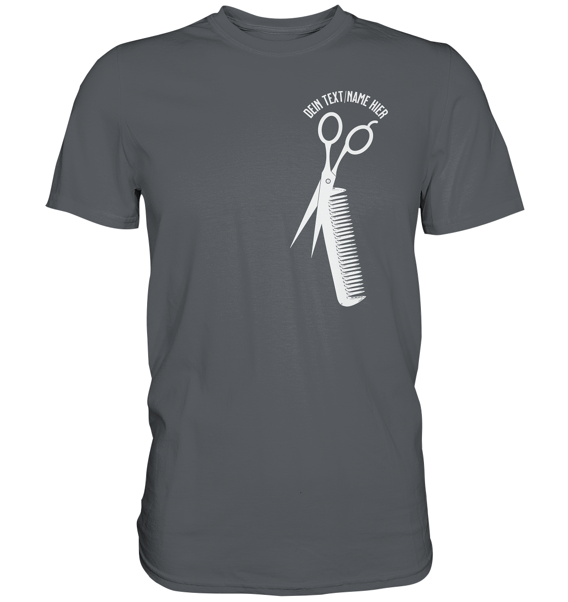 "Schere Kamm vertikal mit eigenem Text" -Unisex Premium Shirt