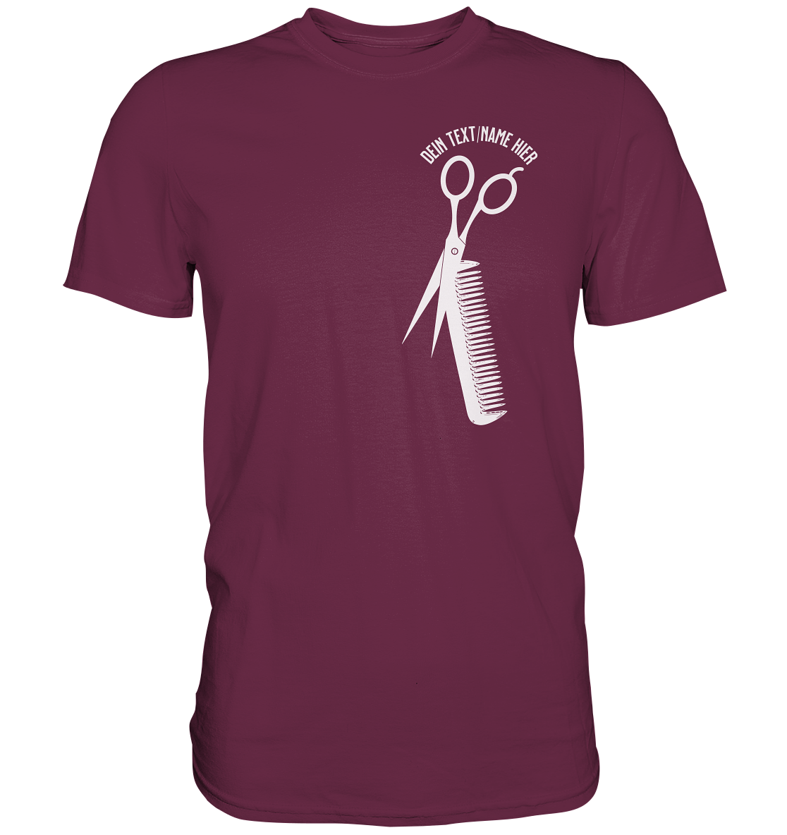 "Schere Kamm vertikal mit eigenem Text" -Unisex Premium Shirt