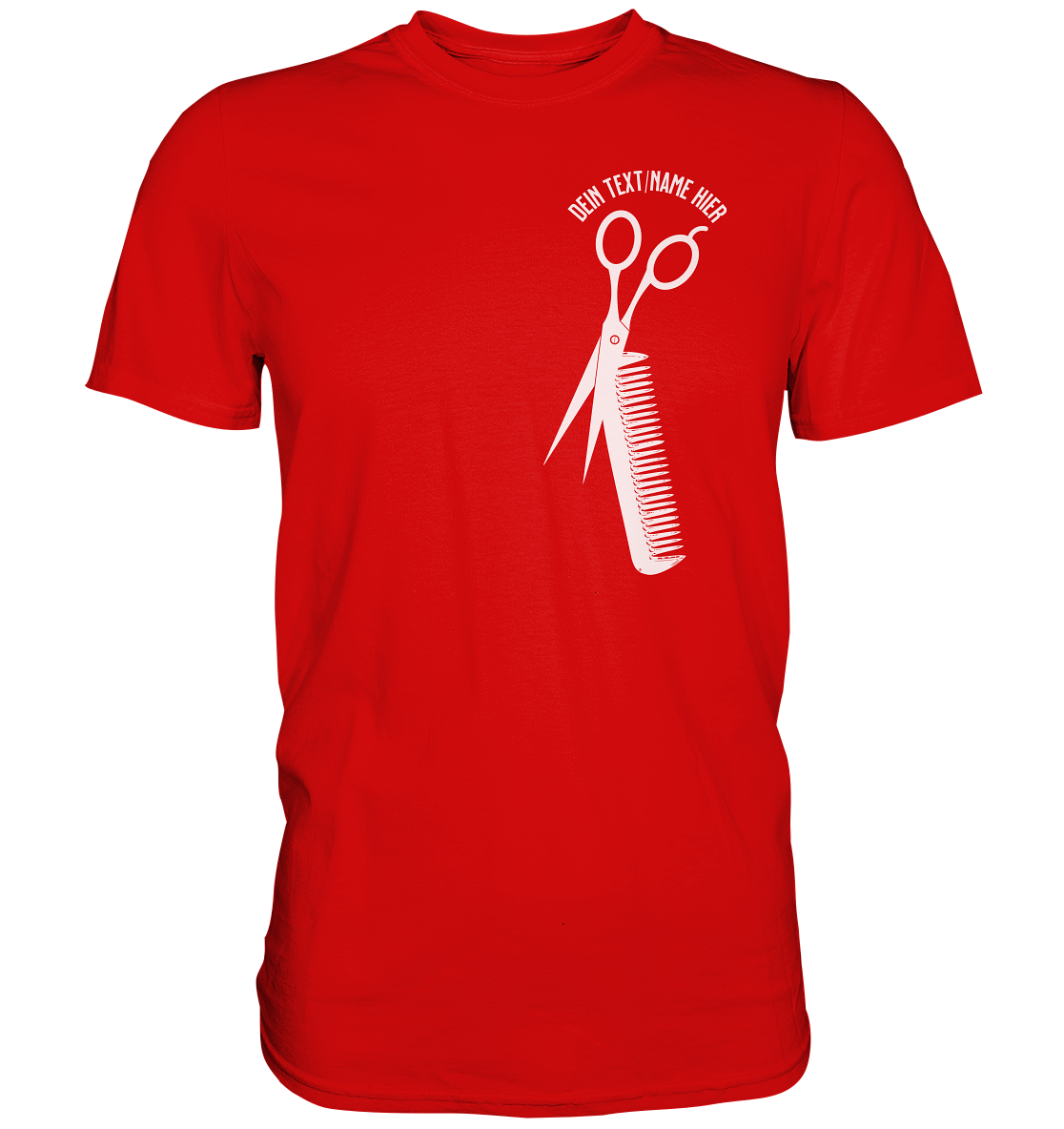 "Schere Kamm vertikal mit eigenem Text" -Unisex Premium Shirt
