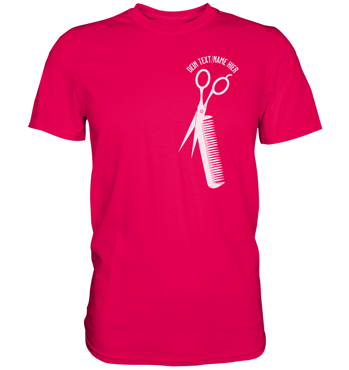 "Schere Kamm vertikal mit eigenem Text" -Unisex Premium Shirt