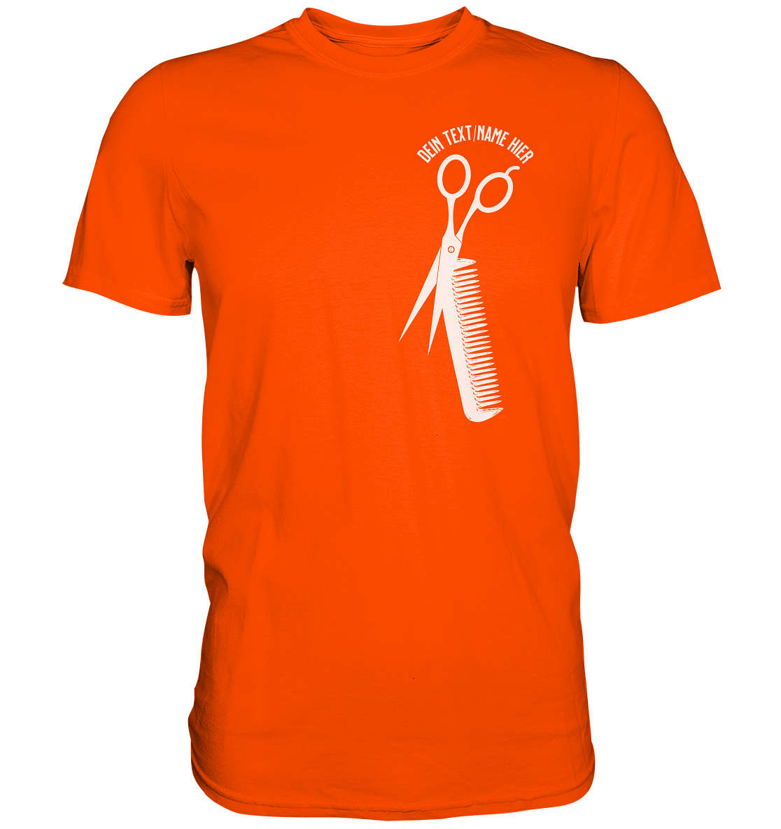 "Schere Kamm vertikal mit eigenem Text" -Unisex Premium Shirt