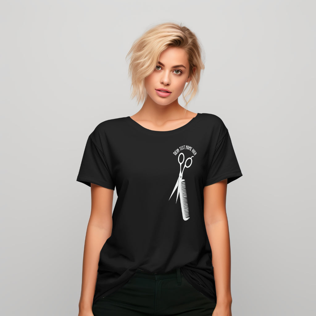 "Schere Kamm vertikal mit eigenem Text" - Ladies Premium Shirt