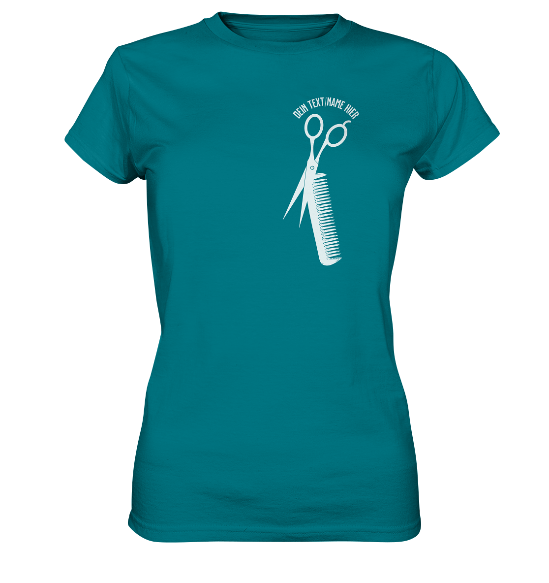 "Schere Kamm vertikal mit eigenem Text" - Ladies Premium Shirt