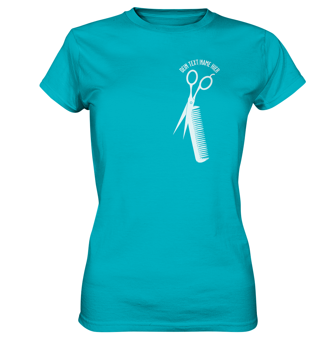 "Schere Kamm vertikal mit eigenem Text" - Ladies Premium Shirt