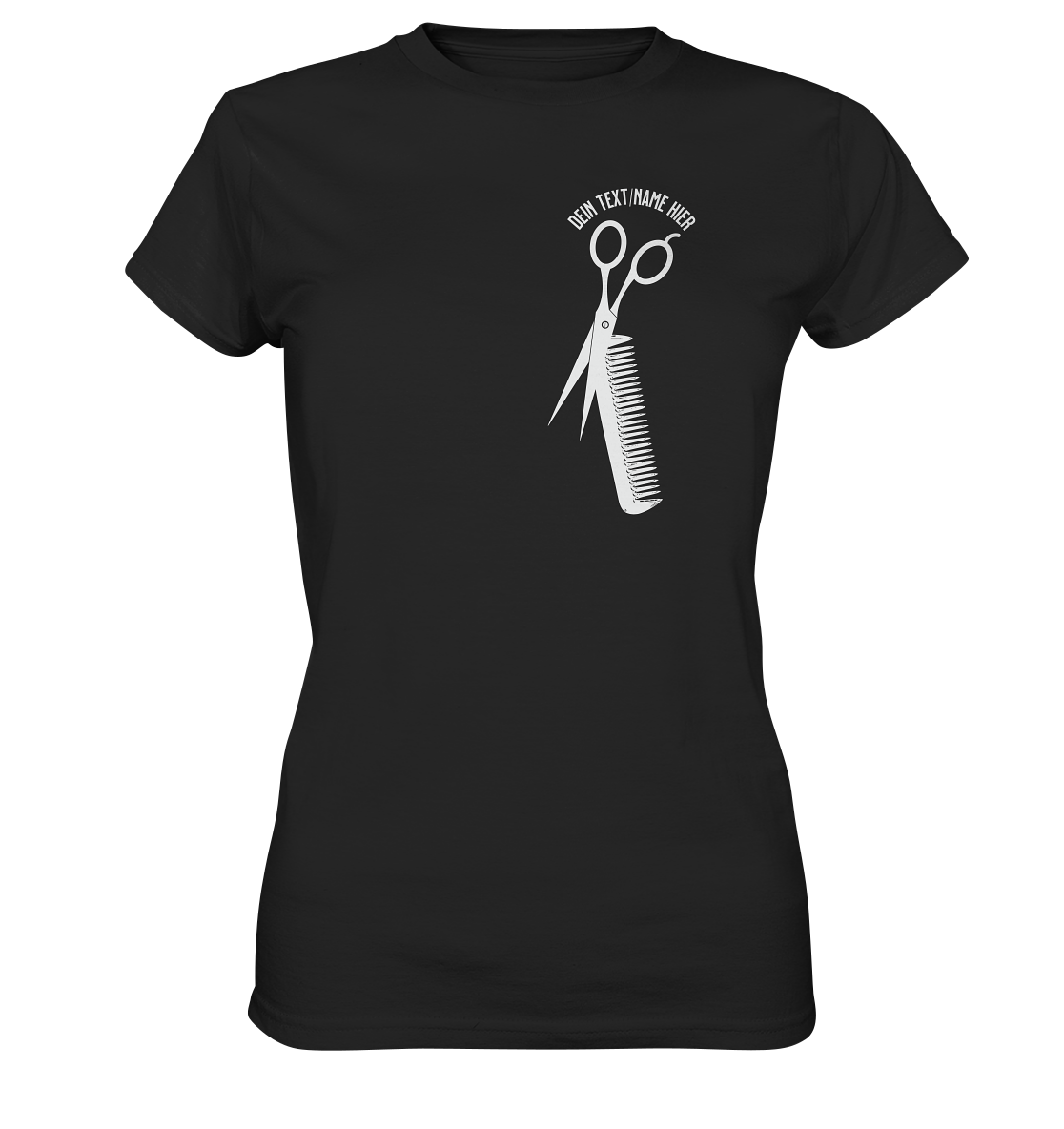 "Schere Kamm vertikal mit eigenem Text" - Ladies Premium Shirt