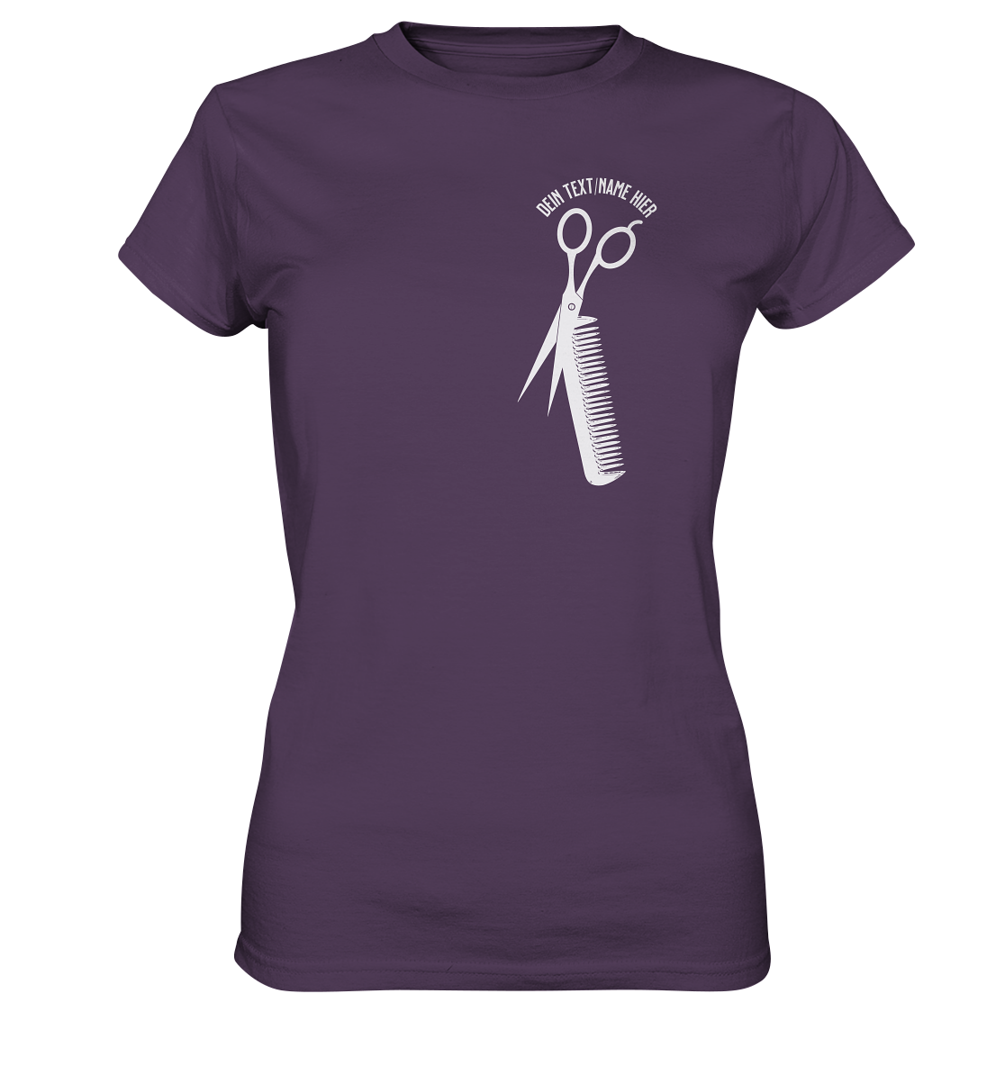 "Schere Kamm vertikal mit eigenem Text" - Ladies Premium Shirt