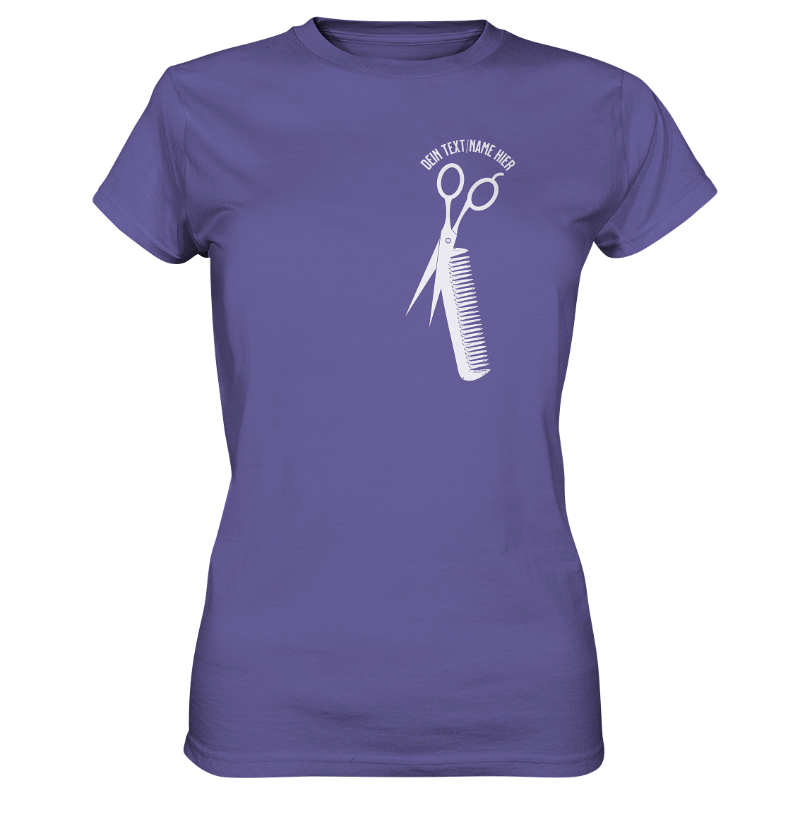 "Schere Kamm vertikal mit eigenem Text" - Ladies Premium Shirt