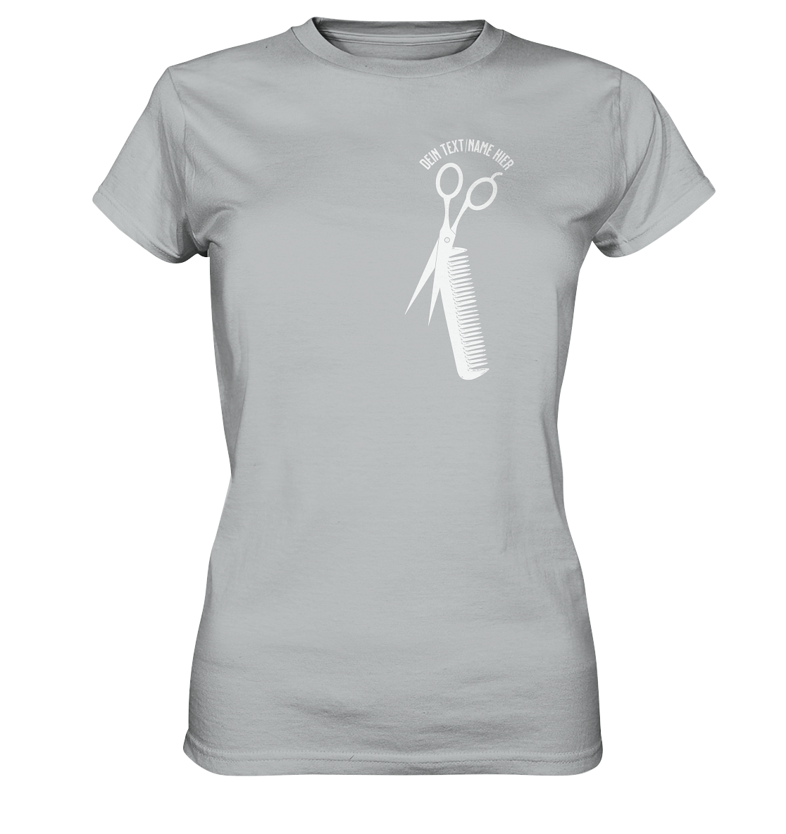 "Schere Kamm vertikal mit eigenem Text" - Ladies Premium Shirt