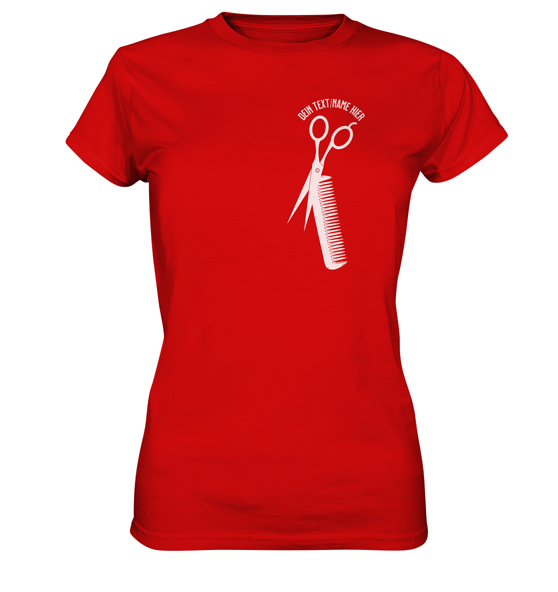 "Schere Kamm vertikal mit eigenem Text" - Ladies Premium Shirt